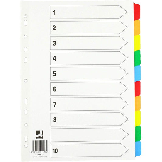 Q-Connect Index A4 Multi-Punched 10-Part Reinforced Multi-Colour Blank Tabs - Q-Connect