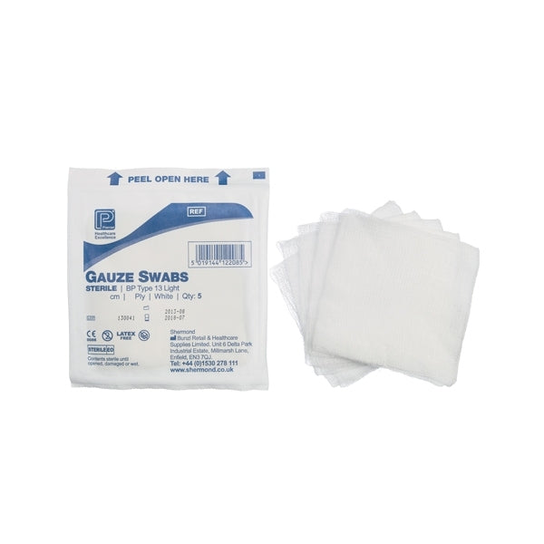 Sterile Gauze Swabs 12 Ply 5 x 5 cm White x 150 Medisave UK