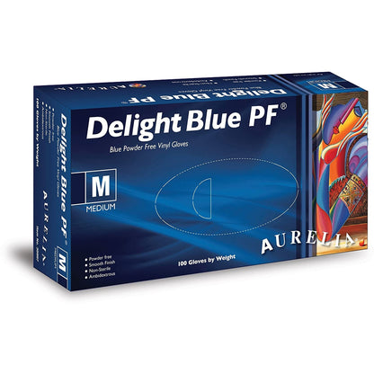 Aurelia Delight Blue PF Vinyl Powder free examination gloves M (Box of 100) - Aurelia Gloves