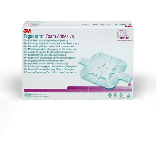 3M™ Tegaderm High Performance Foam Adhesive Dressing 8.8cm x 8.8cm Square Box of 10