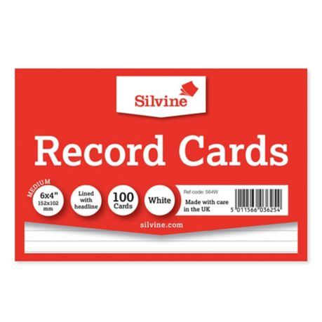 Silvine White 152 X 102mm Record Cards - Pack of 100 - Lyreco