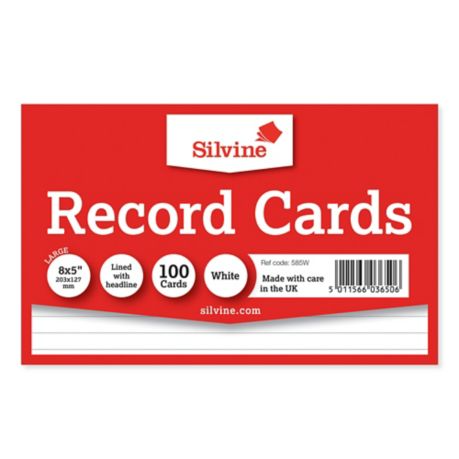 Silvine White 203 X 127mm Record Cards - Pack of 100 - Lyreco