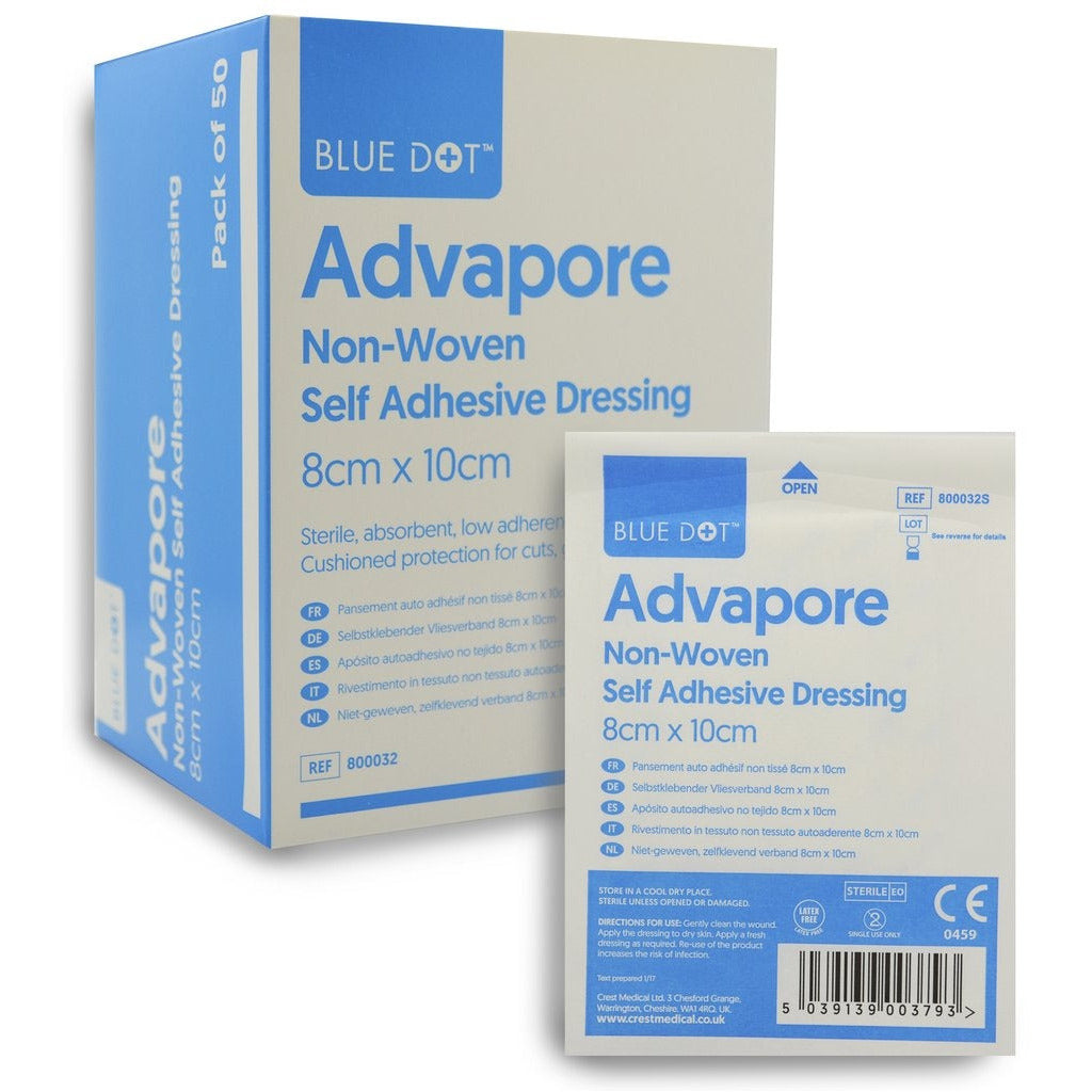 Advapore Fabric Non-Woven Adhesive Wound Dressing 8cm x 15cm (Box 50