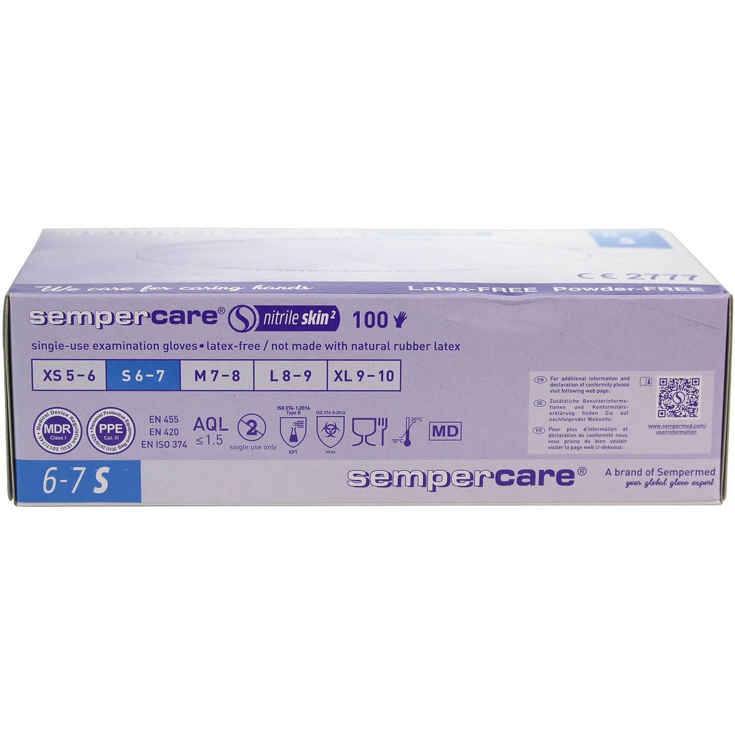 Sempercare Skin2 Nitrile Gloves Lavender Blue x 200 - Small - SemperMed