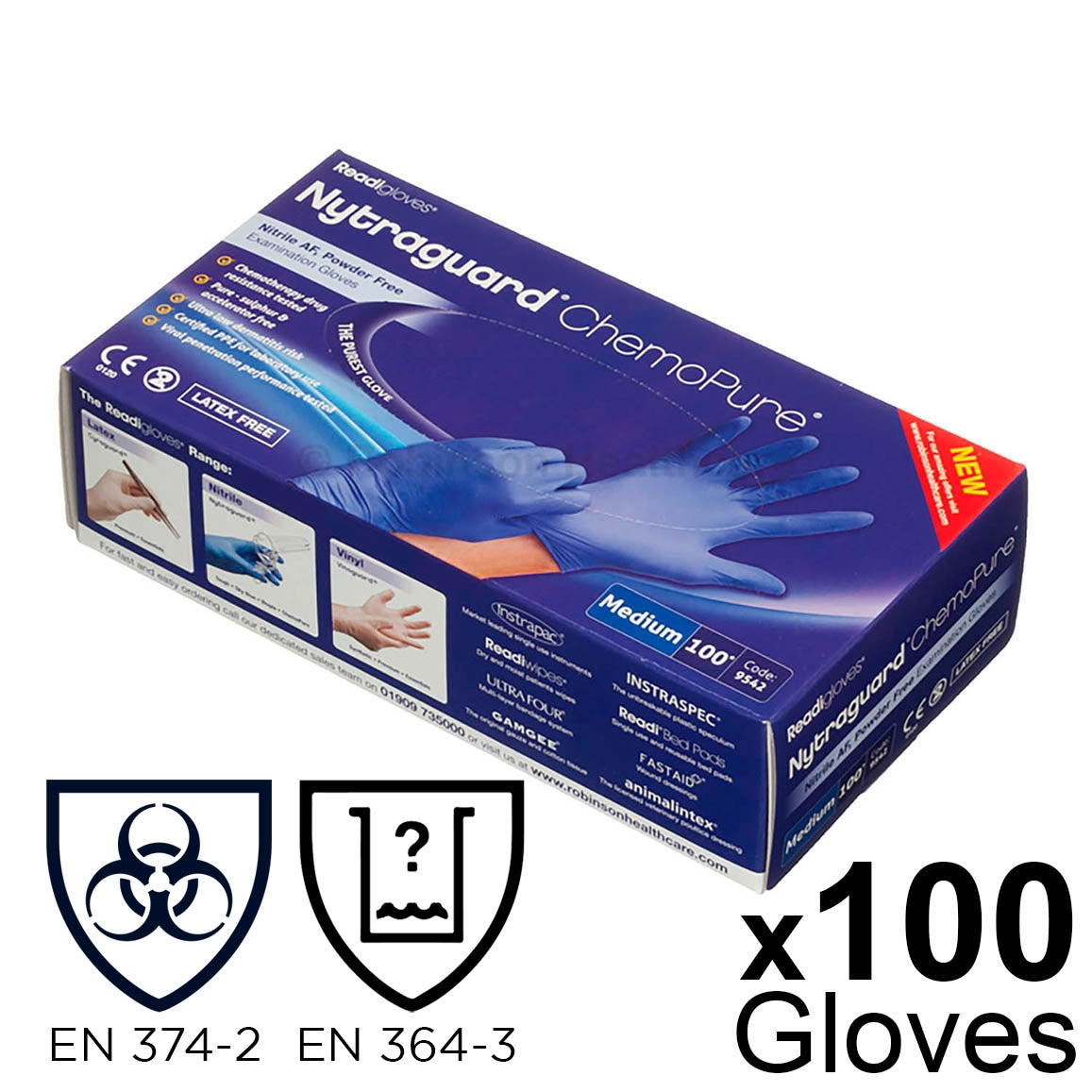 Nytraguard ChemoPure Nitrile Gloves Medium x100 [CAT III PPE Certified] - Robinsons