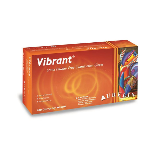Aurelia Vibrant 100 Micro Textured Latex Examination Gloves 5.7g - Powder-Free - Medium (100) - Aurelia Gloves