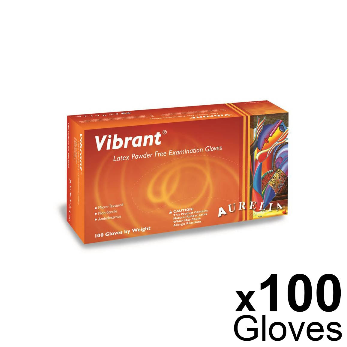 Aurelia Vibrant 100 Micro Textured Latex Examination Gloves 5.7g - Powder-Free - Extra Large (100)