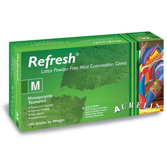 Aurelia® Refresh® Powder Free Latex Examination Gloves - Peppermint - XL - 100 - Aurelia Gloves