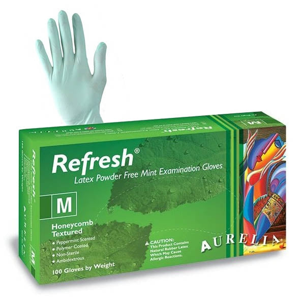 Aurelia® Refresh® Powder Free Latex Examination Gloves - Peppermint - S - 100 - Aurelia Gloves