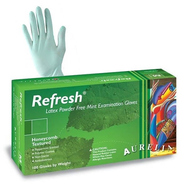 Aurelia® Refresh® Powder Free Latex Examination Gloves - Peppermint - S - 100 - Aurelia Gloves