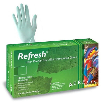 Aurelia® Refresh® Powder Free Latex Examination Gloves - Peppermint - S - 100 - Aurelia Gloves