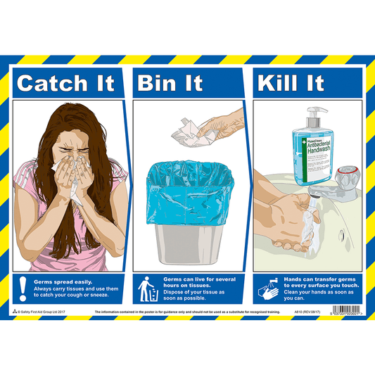 Catch It, Bin It Kill It A3 Poster, Laminated - Safety First Aid