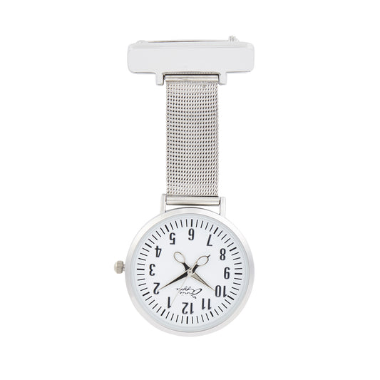 Annie Apple Nurses Fob Watch - Aurora - White/Silver, Numbered - Mesh - 35mm