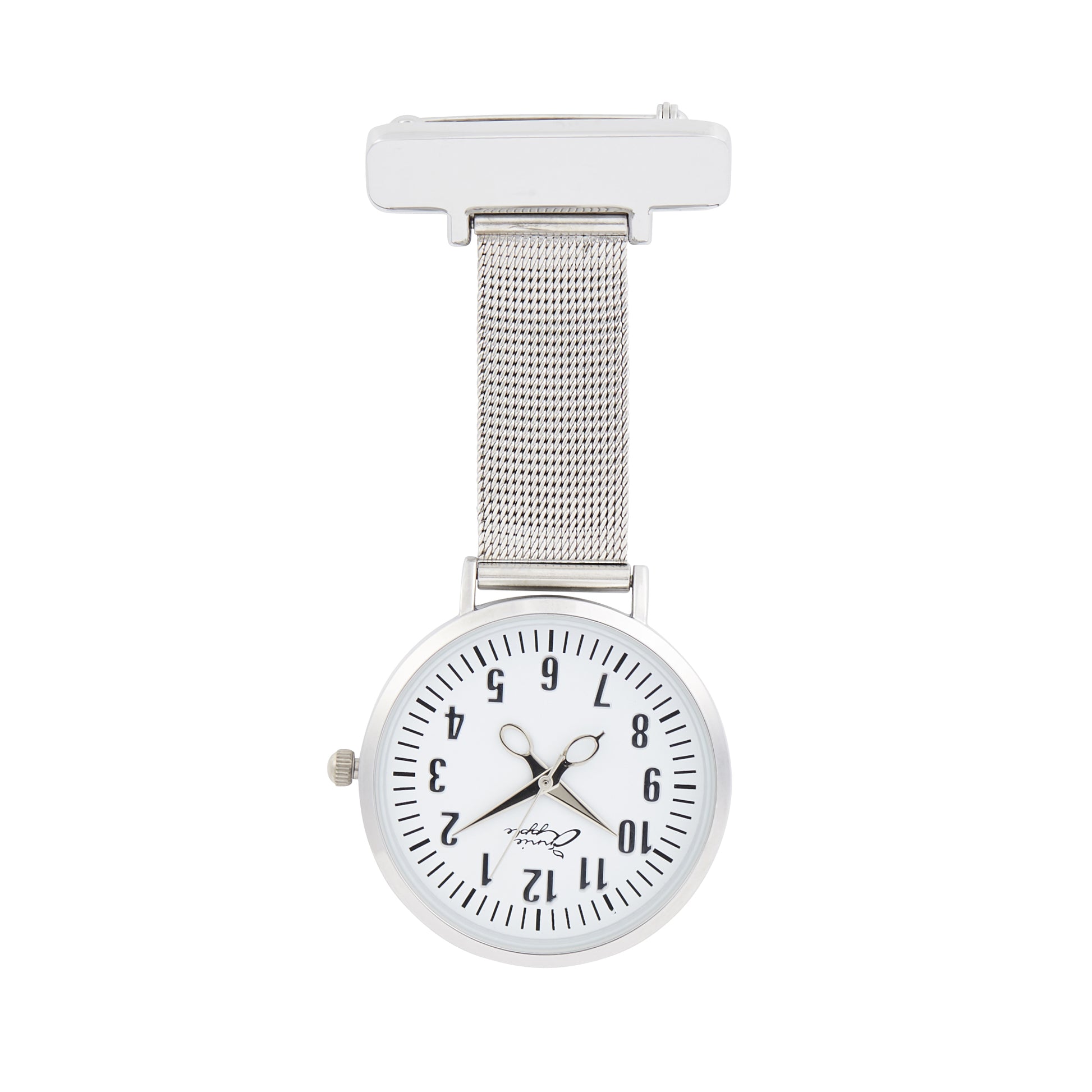 Annie Apple Nurses Fob Watch - Aurora - White/Silver, Numbered - Mesh - 35mm - Annie Apple