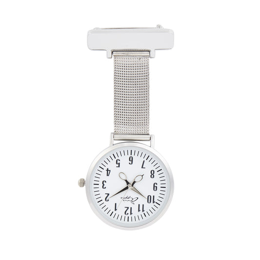 Annie Apple Nurses Fob Watch - Aurora - White/Silver, Numbered - Mesh - 35mm - Annie Apple