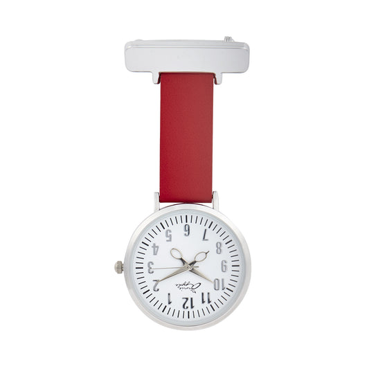 Annie Apple Nurses Fob Watch - Aurora - White/Silver/Red - Leather - 35mm - Annie Apple