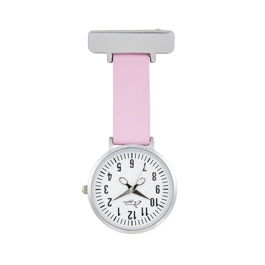 Annie Apple Nurses Fob Watch - Aurora - White/Silver/Pink - Leather - 35mm