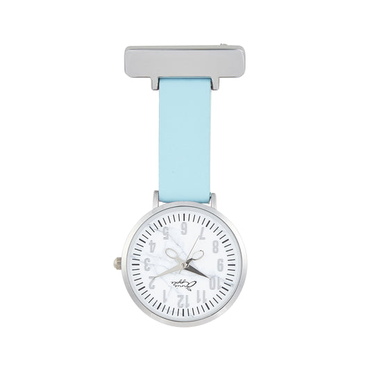 Annie Apple Nurses Fob Watch - Aurora - Marble/Silver/Blue - Leather - 35mm
