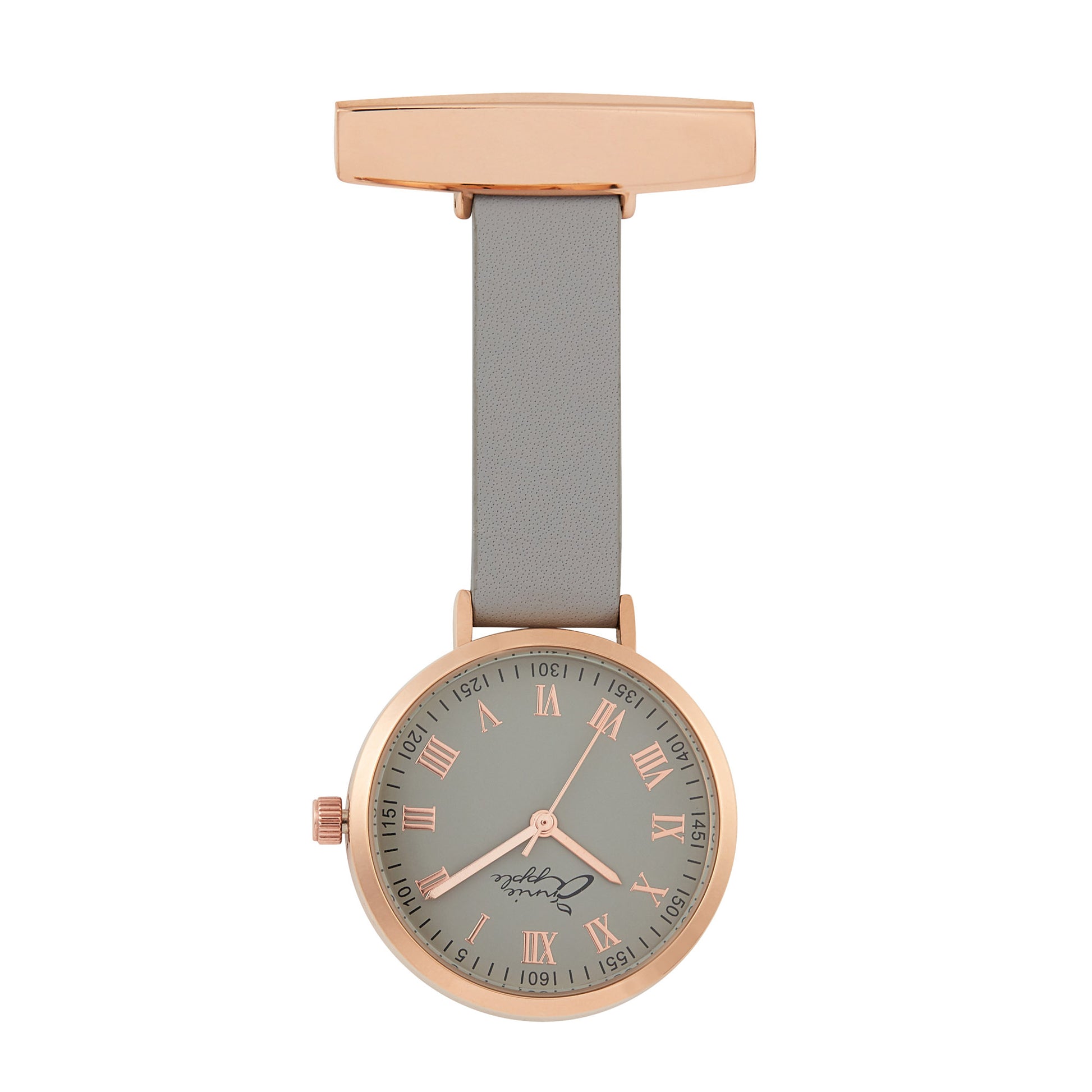 Annie Apple Nurses Fob Watch - Meraki - Grey/Rose Gold/Grey - Leather - 35mm - Annie Apple