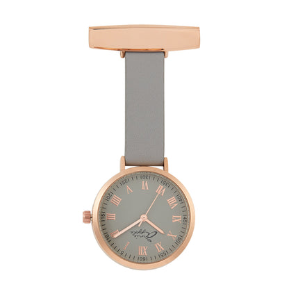 Annie Apple Nurses Fob Watch - Meraki - Grey/Rose Gold/Grey - Leather - 35mm - Annie Apple