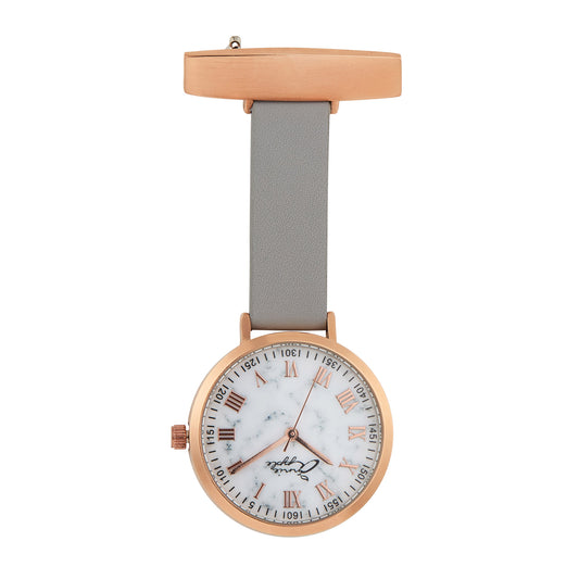 Annie Apple Nurses Fob Watch - Meraki - Marble/Rose Gold/Grey - Leather - 35mm - Annie Apple