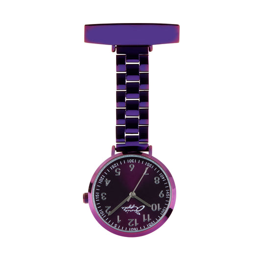 Annie Apple Nurses Fob Watch - Meraki - Silver/Purple - Link - 35mm
