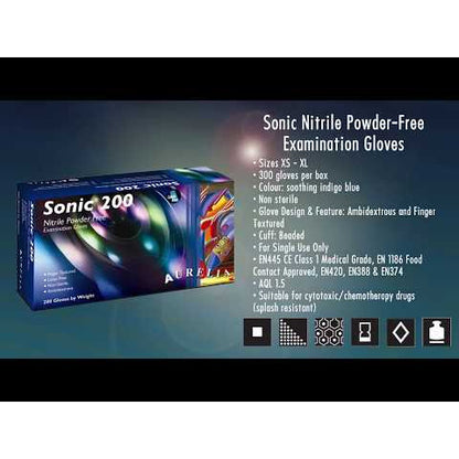 Aurelia Sonic 200 Nitrile Powder-Free Examination Gloves - Non Sterile  - Medium (200)