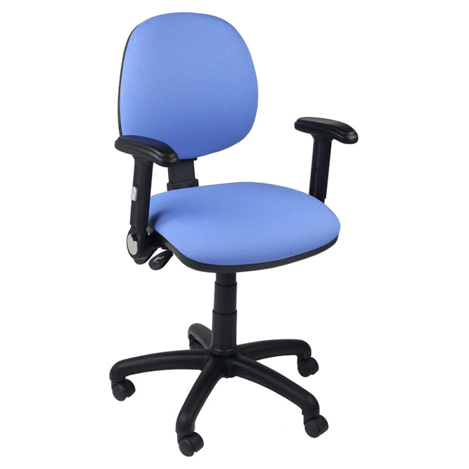 Function operator chair, mid back, black base, folding arms, standard castor, fabric upholstery, sky blue - Aspiration Life