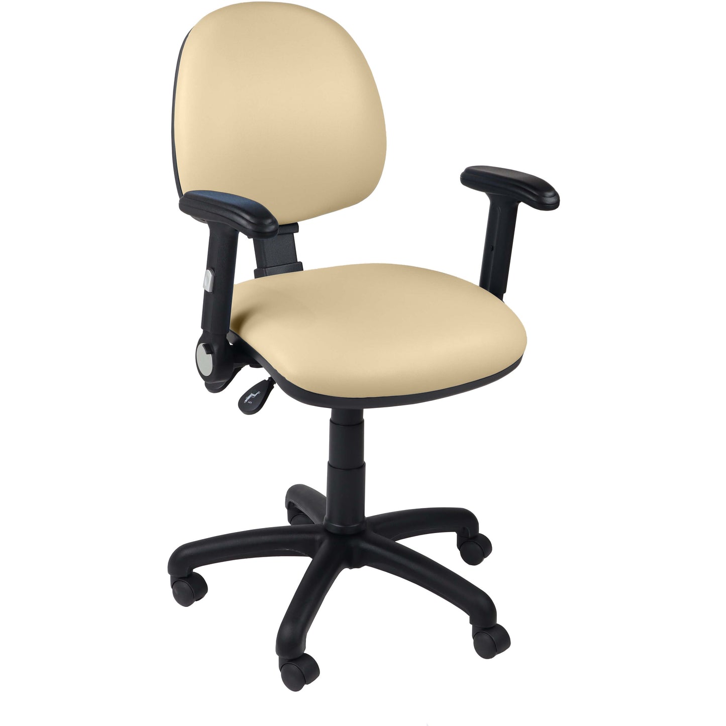 Function operator chair, mid back, black base, folding arms, standard castor, vinyl upholstery, beige - Aspiration Life
