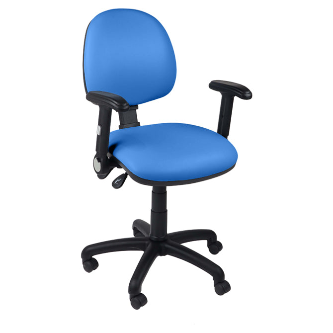 Function operator chair, mid back, black base, folding arms, standard castor, vinyl upholstery, mid blue - Aspiration Life