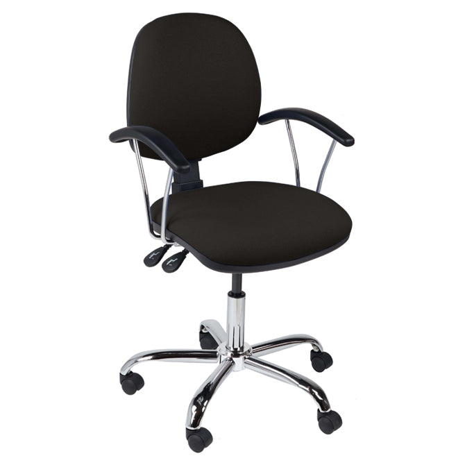 Function operator chair, mid back, chrome base, fixed arms, standard castor, fabric upholstery, black - Aspiration Life