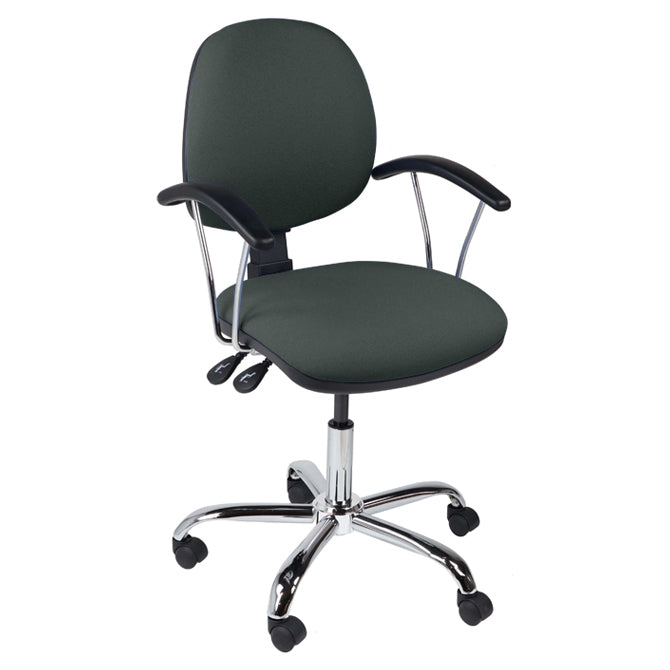Function operator chair, mid back, chrome base, fixed arms, standard castor, fabric upholstery, dark grey - Aspiration Life
