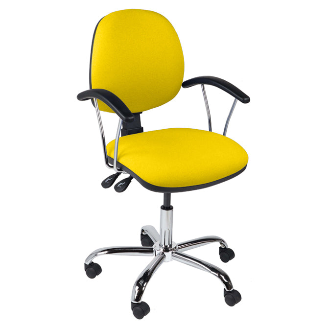 Function operator chair, mid back, chrome base, fixed arms, standard castor, fabric upholstery, yellow - Aspiration Life