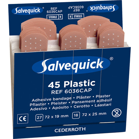 Salvequick Sterile Plastic Plaster, Single Refill (45 Plasters) - Safety First Aid