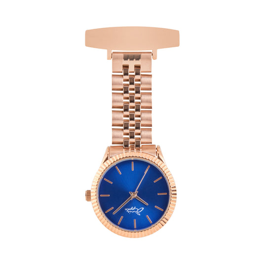 Annie Apple Nurses Fob Watch - Callista - Blue/Rose Gold - Link - 35mm - Annie Apple