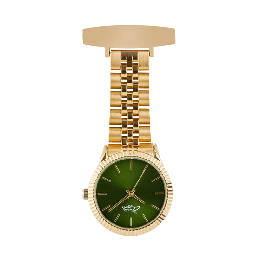 Annie Apple Nurses Fob Watch - Callista - Emerald/Gold - Link - 35mm