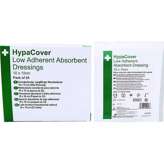 Hypacover Low Adherent Absorbent Dressing, 10x10cm (Pack Of 25) - Safety First Aid