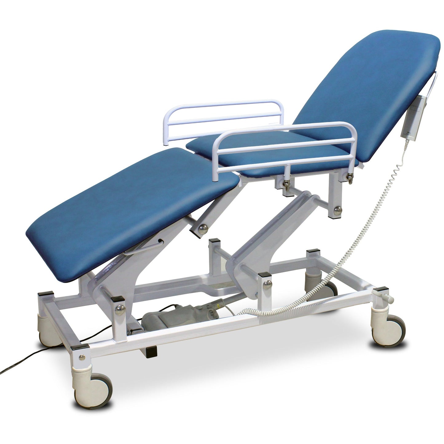 Three Section Examination / Treatment Couch - Couch, Variable Height, Three Section Mobile, Electric, Handswitch, Vinyl, Bristol Blue - Bristol Maid