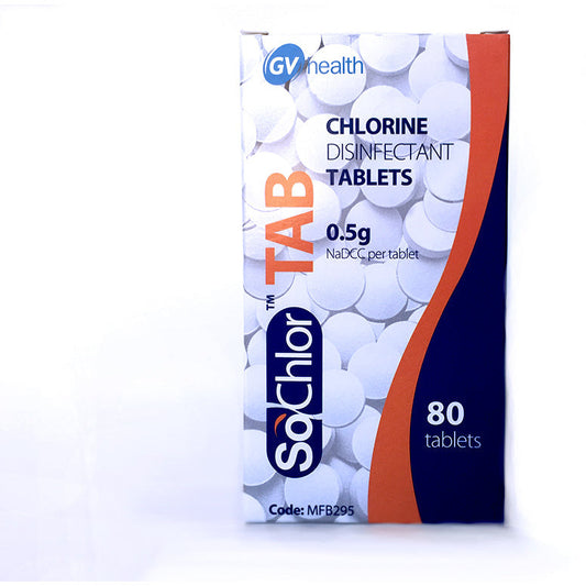 SoChlor TAB Disinfectant tablets foil wrapped (80 x 0.5g) - GV Health
