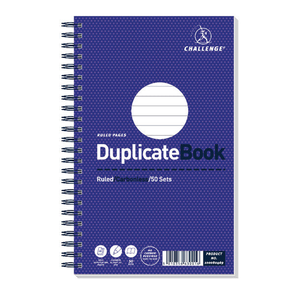 Challenge Wirebound Duplicate Book Ruled 216x130 pack of 5 – Medisave UK