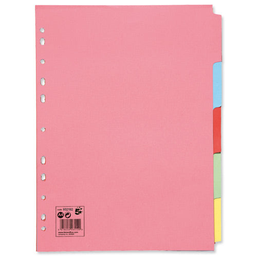 Select Subject Dividers A4 5 Part Multi-Coloured Pack of 10