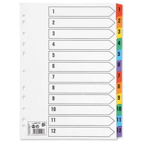 Select Mylar Coloured Tab Index A4 1-12 Num - Selected