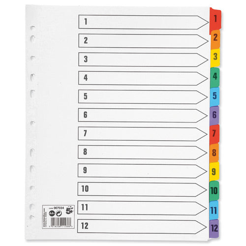 Select Mylar Coloured Tab Index A4+ 1-12 Num - Selected