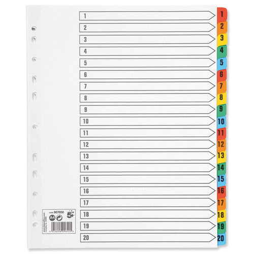 Select Mylar Coloured Tab Index A4+ 1-20 Num - Selected