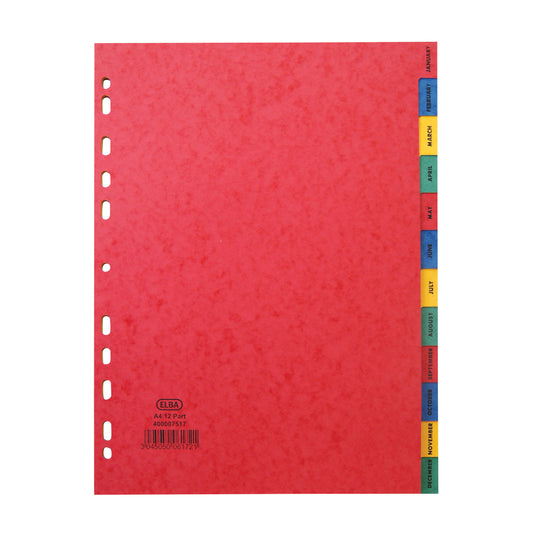 Elba Board Divider A4 Jan-Dec Assorted - Elba