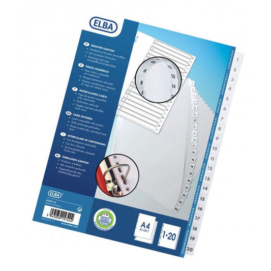 Elba Mylar Index 1-20 A4 White 100204619 - Elba