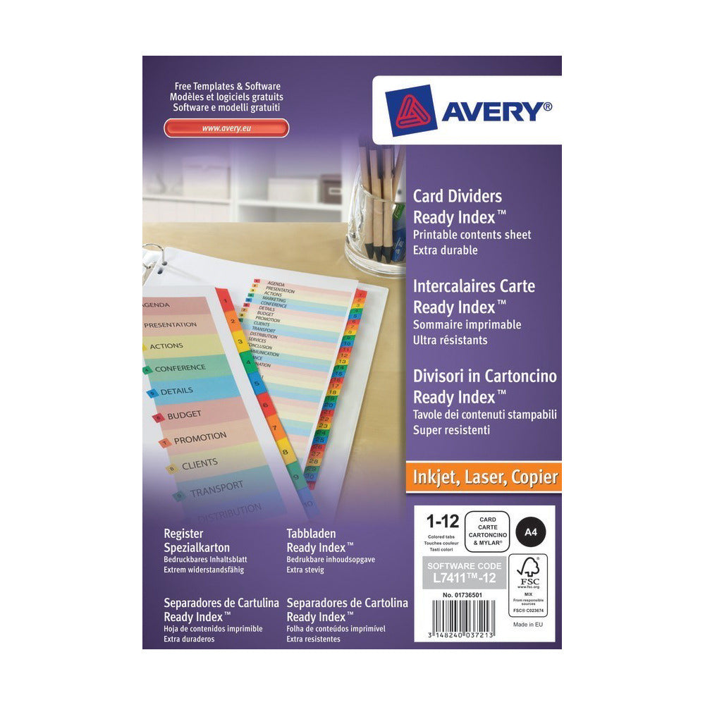 Avery ReadyIndex 1-12 Numeric 01736501 - Avery