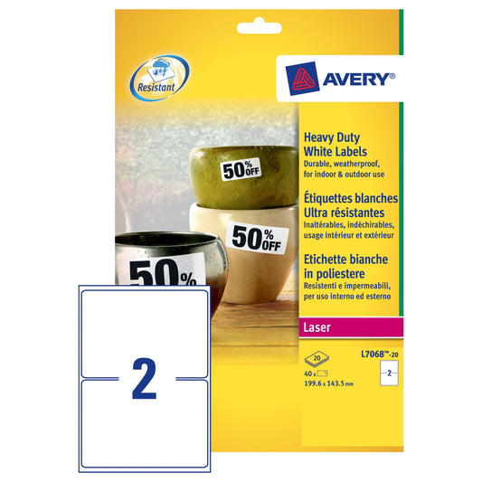 Avery Laser Label H/Duty 2/Sht 20/Pk Wh - Avery