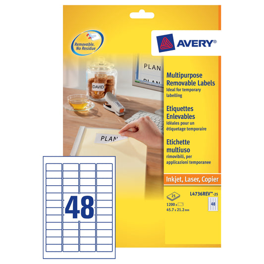 Avery Removable Label 45.7x21.2 (25) L4736REV - Avery