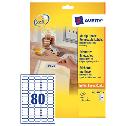 Avery Removable Label 35.6x16.9 (25) L4732REV - Avery